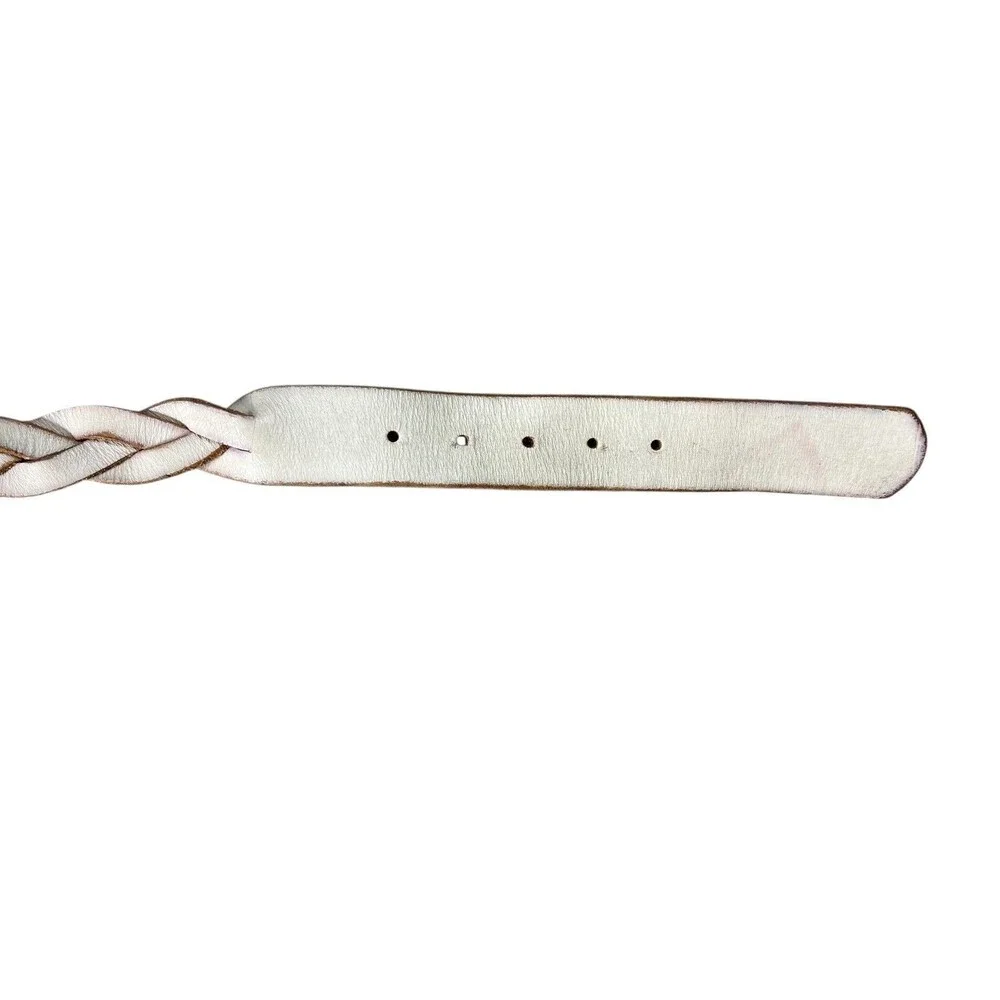 Stamp 10 Unisex Western Off White Distressed Braided Leather Belt Men's Women's
